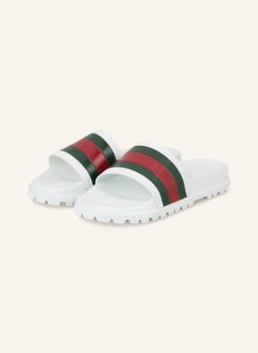 GUCCI Slides, Color: WHITE/ DARK GREEN/ RED (Image 1)