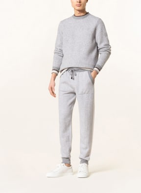 PESERICO Knit trousers in merino wool with tuxedo stripes, Color: GRAY/ CREAM (Image 1)