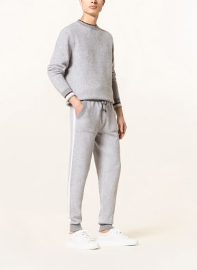 PESERICO Knit trousers in merino wool with tuxedo stripes, Color: GRAY/ CREAM (Image 1)
