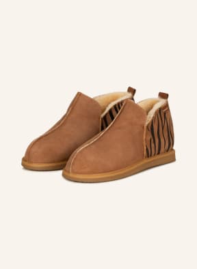 SHEPHERD Hausschuhe ANNIE TIGER, Farbe: COGNAC/ SCHWARZ (Bild 1)