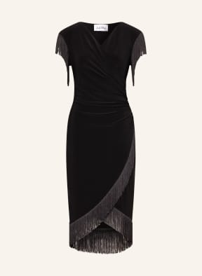 Joseph Ribkoff Dress in wrap look with fringes , Color: BLACK (Image 1)