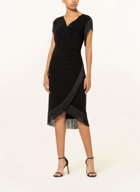 Joseph Ribkoff Dress in wrap look with fringes , Color: BLACK (Image 1)