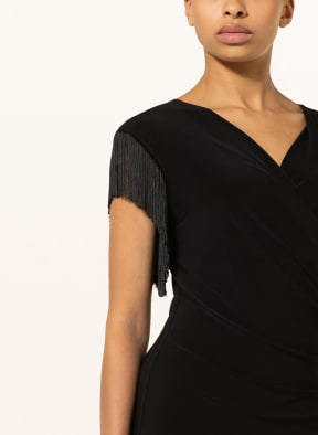 Joseph Ribkoff Dress in wrap look with fringes , Color: BLACK (Image 1)