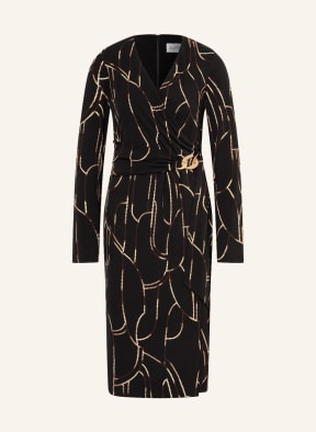 Joseph Ribkoff Jersey dress in wrap look , Color: BLACK/ BROWN/ LIGHT BROWN (Image 1)