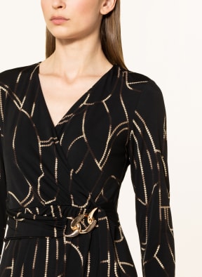 Joseph Ribkoff Jersey dress in wrap look , Color: BLACK/ BROWN/ LIGHT BROWN (Image 1)