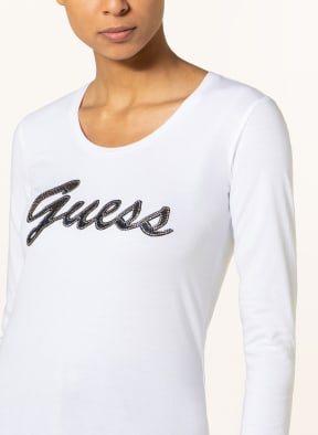 GUESS Long sleeve shirt ADRIANA with decorative gems, Color: WHITE (Image 1)