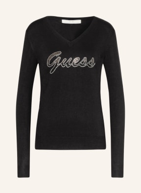 GUESS Long sleeve shirt PASCALE with decorative gems, Color: BLACK (Image 1)