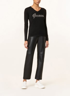 GUESS Long sleeve shirt PASCALE with decorative gems, Color: BLACK (Image 1)