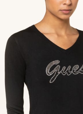 GUESS Long sleeve shirt PASCALE with decorative gems, Color: BLACK (Image 1)