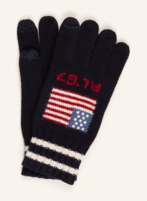 POLO RALPH LAUREN Set: Gloves, hat and scarf , Color: DARK BLUE/ DARK RED/ WHITE (Image 1)