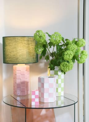 &k amsterdam Kerze CHECK, Farbe: ROSA/ WEISS (Bild 1)