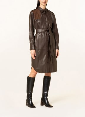 LAUREN RALPH LAUREN Hemdblusenkleid BRAYLA aus Leder, Farbe: BRAUN (Bild 1)