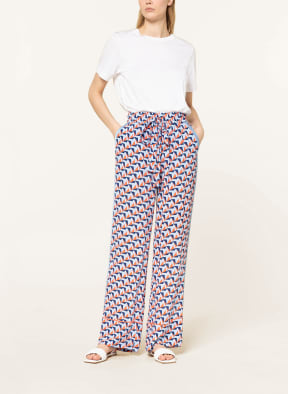 DIANE VON FURSTENBERG Wide leg trousers MASLIN with tuxedo stripes , Color: DARK BLUE/ LIGHT BLUE/ SALMON (Image 1)