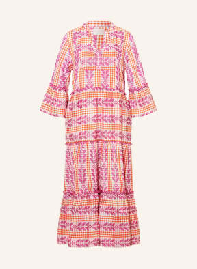 MRS & HUGS Dress with 3/4 sleeve, Color: WHITE/ ORANGE/ PINK (Image 1)