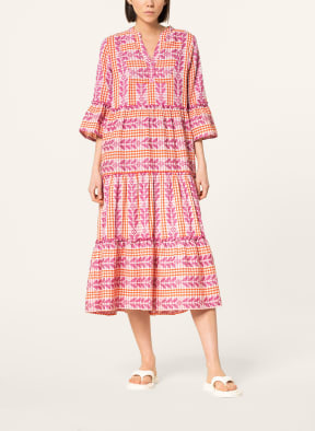 MRS & HUGS Dress with 3/4 sleeve, Color: WHITE/ ORANGE/ PINK (Image 1)