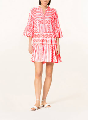 MRS & HUGS Dress with 3/4 sleeve, Color: WHITE/ NEON PINK (Image 1)
