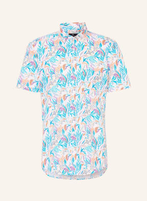 STROKESMAN'S Short-sleeved shirt modern fit with linen, Color: WHITE/ BLUE/ ORANGE (Image 1)