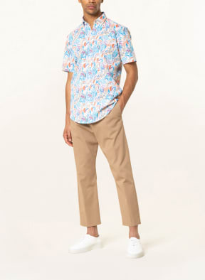 STROKESMAN'S Short-sleeved shirt modern fit with linen, Color: WHITE/ BLUE/ ORANGE (Image 1)
