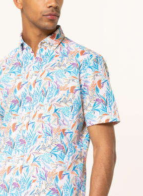 STROKESMAN'S Short-sleeved shirt modern fit with linen, Color: WHITE/ BLUE/ ORANGE (Image 1)