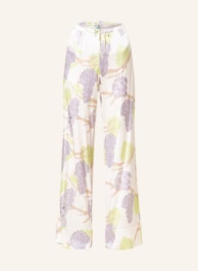 BERNADETTE Silk wide leg trousers LOUIS, Color: WHITE/ LIGHT GREEN/ PURPLE (Image 1)