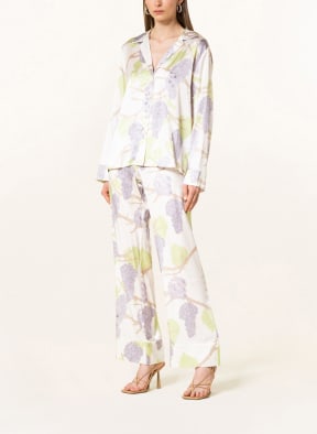 BERNADETTE Silk wide leg trousers LOUIS, Color: WHITE/ LIGHT GREEN/ PURPLE (Image 1)