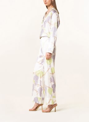 BERNADETTE Silk wide leg trousers LOUIS, Color: WHITE/ LIGHT GREEN/ PURPLE (Image 1)