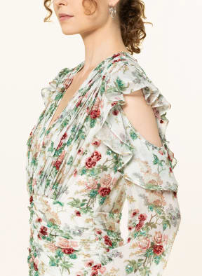 COSTARELLOS Cold-shoulder dress with sequins, Color: WHITE/ GREEN/ RED (Image 1)