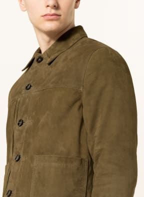 Officine Générale Leather jacket LEO, Color: OLIVE (Image 1)