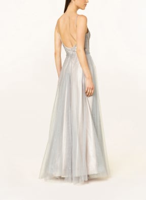 unique Evening dress with decorative gems and stole , Color: NUDE/ SILVER (Image 1)