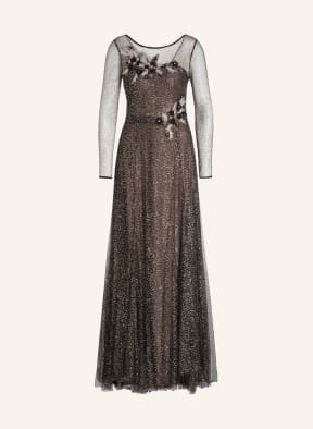 MARCHESA NOTTE Dress with glitter and tulle flower trim in black