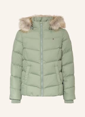 TOMMY HILFIGER Daunenjacke ESSENTIAL mit abnehmbarem Kunstpelzbesatz, Farbe: DUNKELGRÜN (Bild 1)
