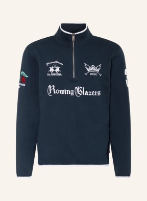 LA MARTINA Half-zip sweater in sweatshirt fabric with embroidery, Color: DARK BLUE (Image 1)