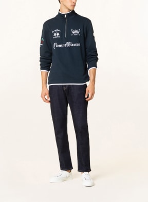 LA MARTINA Half-zip sweater in sweatshirt fabric with embroidery, Color: DARK BLUE (Image 1)