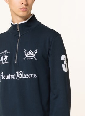 LA MARTINA Half-zip sweater in sweatshirt fabric with embroidery, Color: DARK BLUE (Image 1)