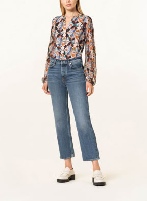 DESOTO Blouse FAY in mixed materials, Color: BLUE/ BROWN/ ORANGE (Image 1)