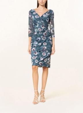 SWING Mesh cocktail dress with 3/4 sleeves, Color: TEAL (Image 1)
