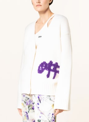 Off-White Cardigan, Color: WHITE/ PURPLE (Image 1)