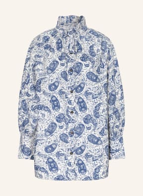 GANNI Bluse mit Rüschen, Farbe: WEISS/ BLAU (Bild 1)