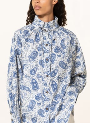 GANNI Bluse mit Rüschen, Farbe: WEISS/ BLAU (Bild 1)
