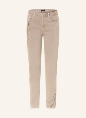 monari Skinny Jeans mit Nieten und Schmucksteinen, Farbe: BEIGE (Bild 1)