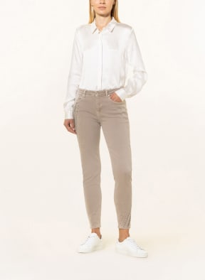 monari Skinny Jeans mit Nieten und Schmucksteinen, Farbe: BEIGE (Bild 1)