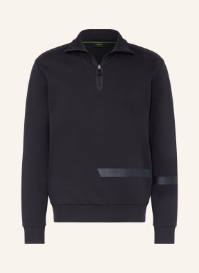 BOSS Half zip sweater in sweatshirt fabric in dark blue