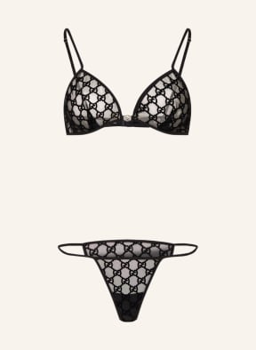 Gucci Embroidered Tulle Triangle Bra And Briefs Set - Black