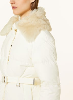 MONCLER Down jacket MACAREUX with faux fur in ecru