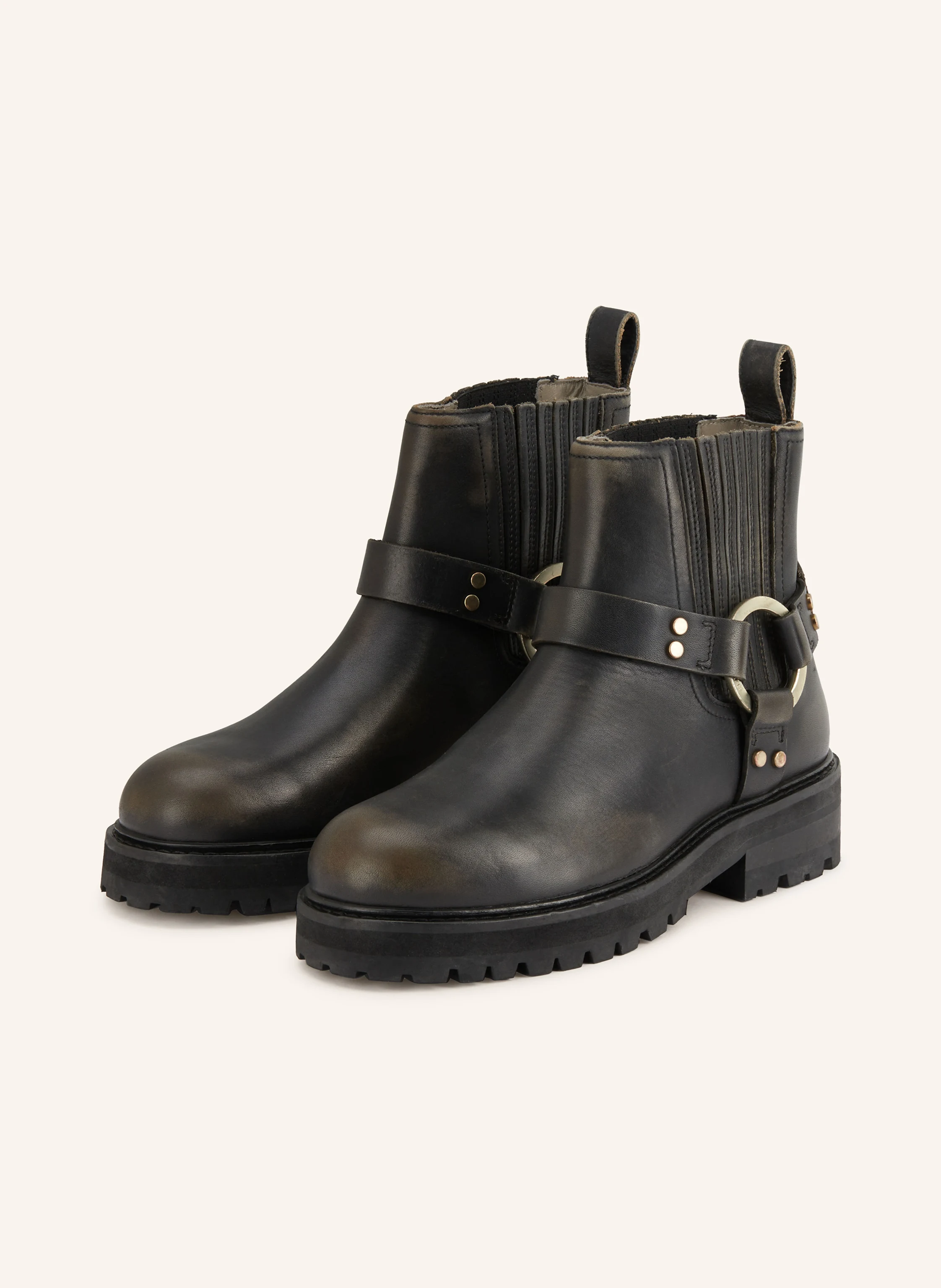 ALLSAINTS MADDIE biker boots with studs in dark gray / black