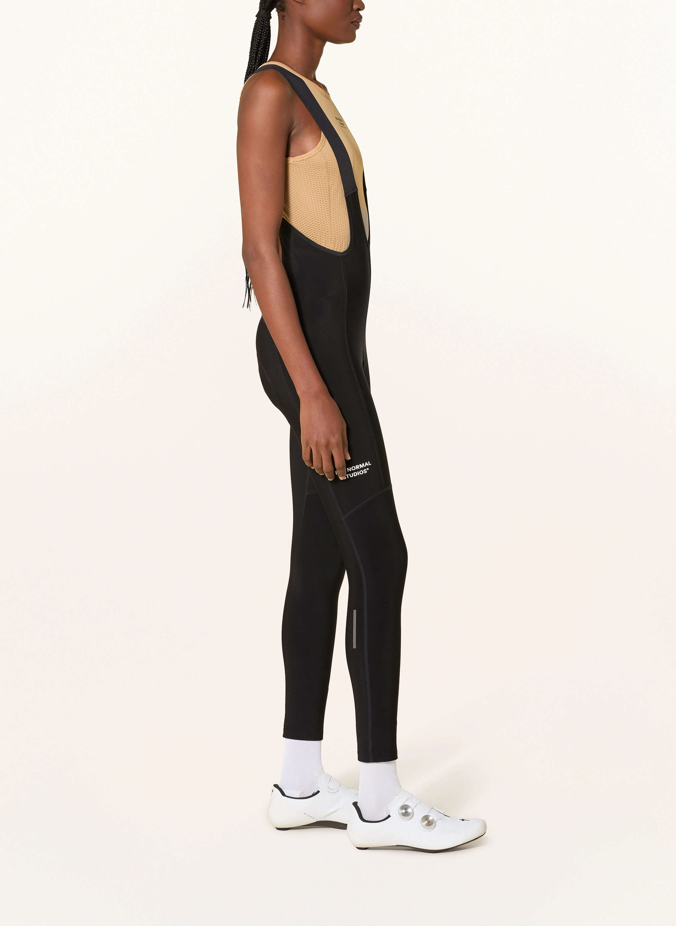 PAS NORMAL STUDIOS ESSENTIAL THERMAL LONG thermal cycling shorts with straps and padded insert: BLACK