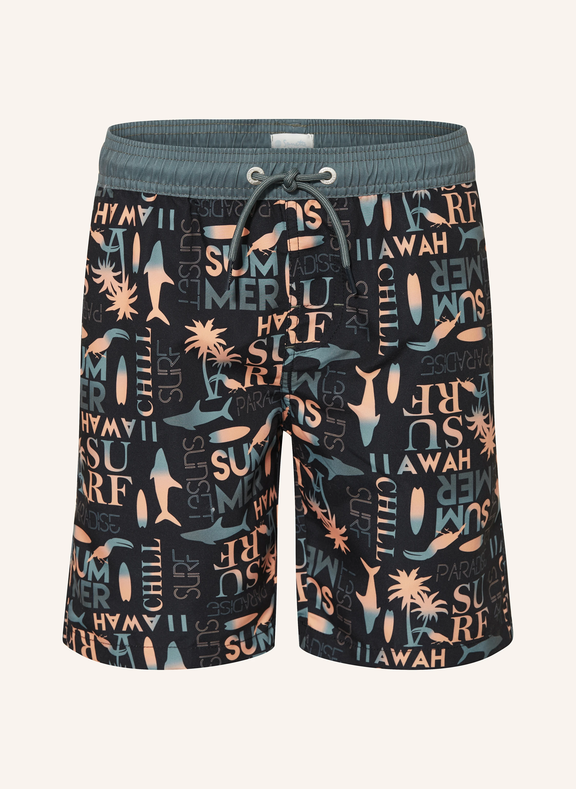 Sanetta Badeshorts mit UV-Schutz 50+: SCHWARZ / ORANGE / DUNKELGRÜN