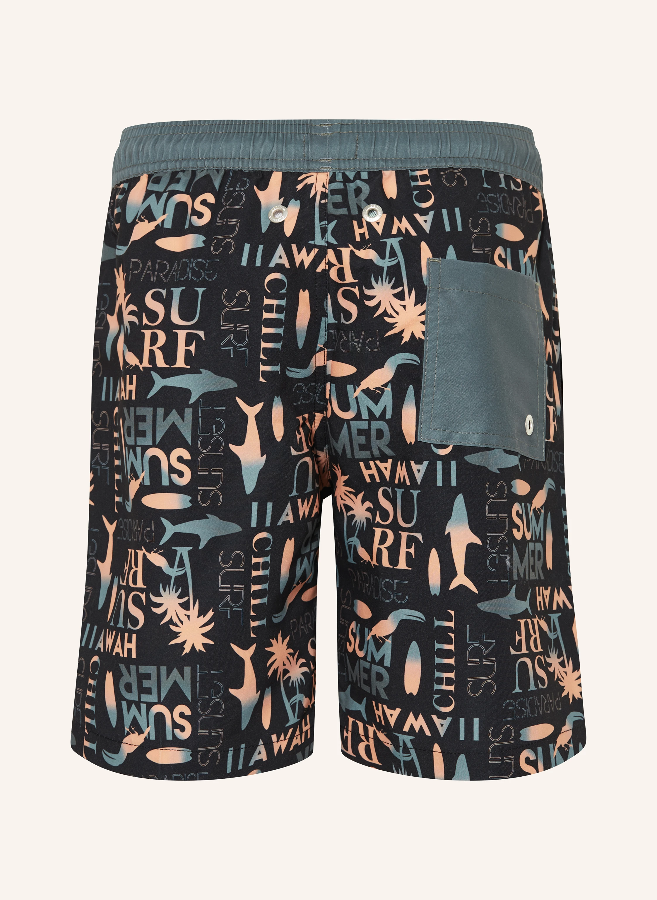 Sanetta Badeshorts mit UV-Schutz 50+: SCHWARZ / ORANGE / DUNKELGRÜN