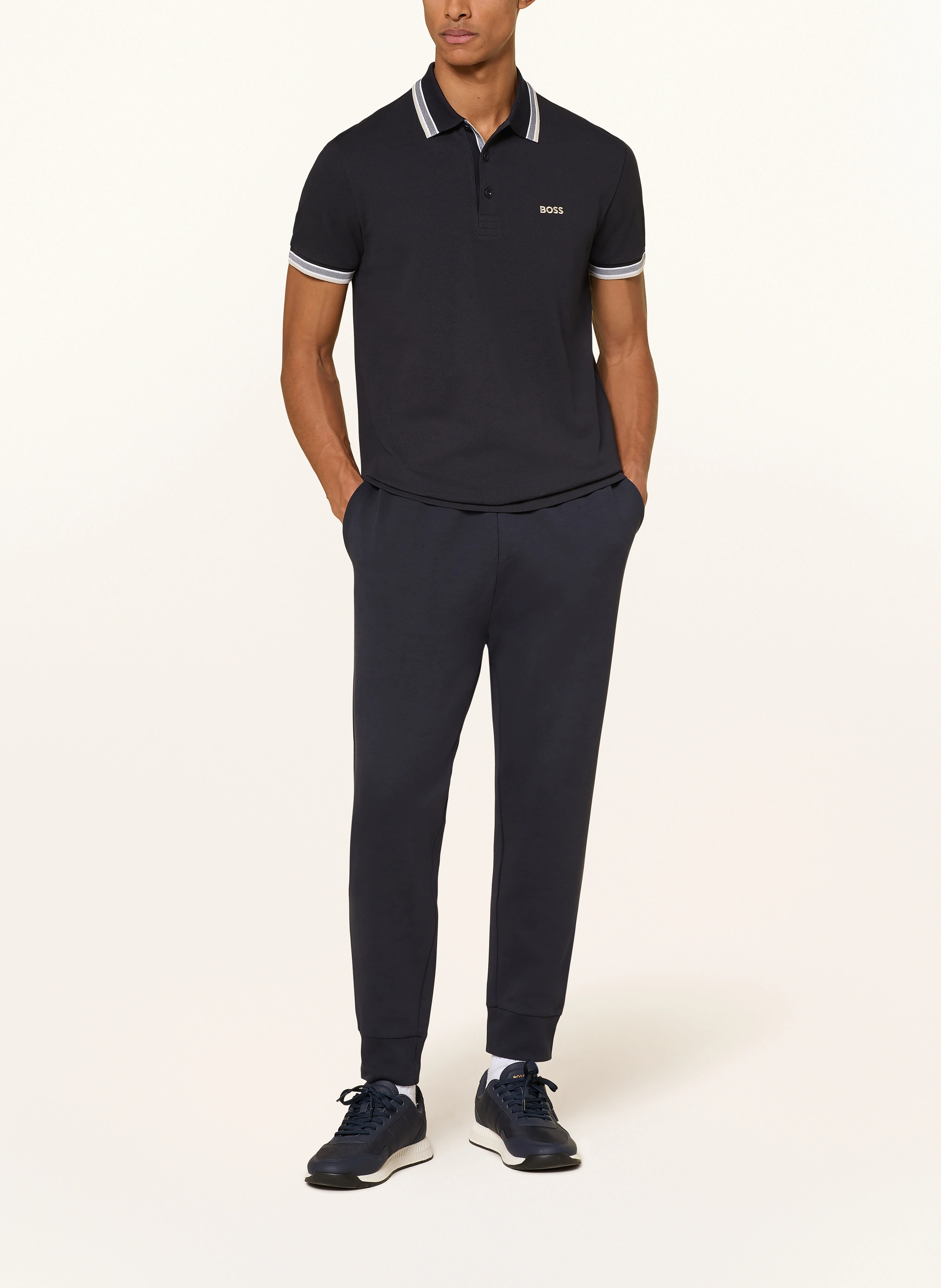 BOSS Tricou polo piqué PADDY CURVED, croială regulară: ALBASTRU ÎNCHIS