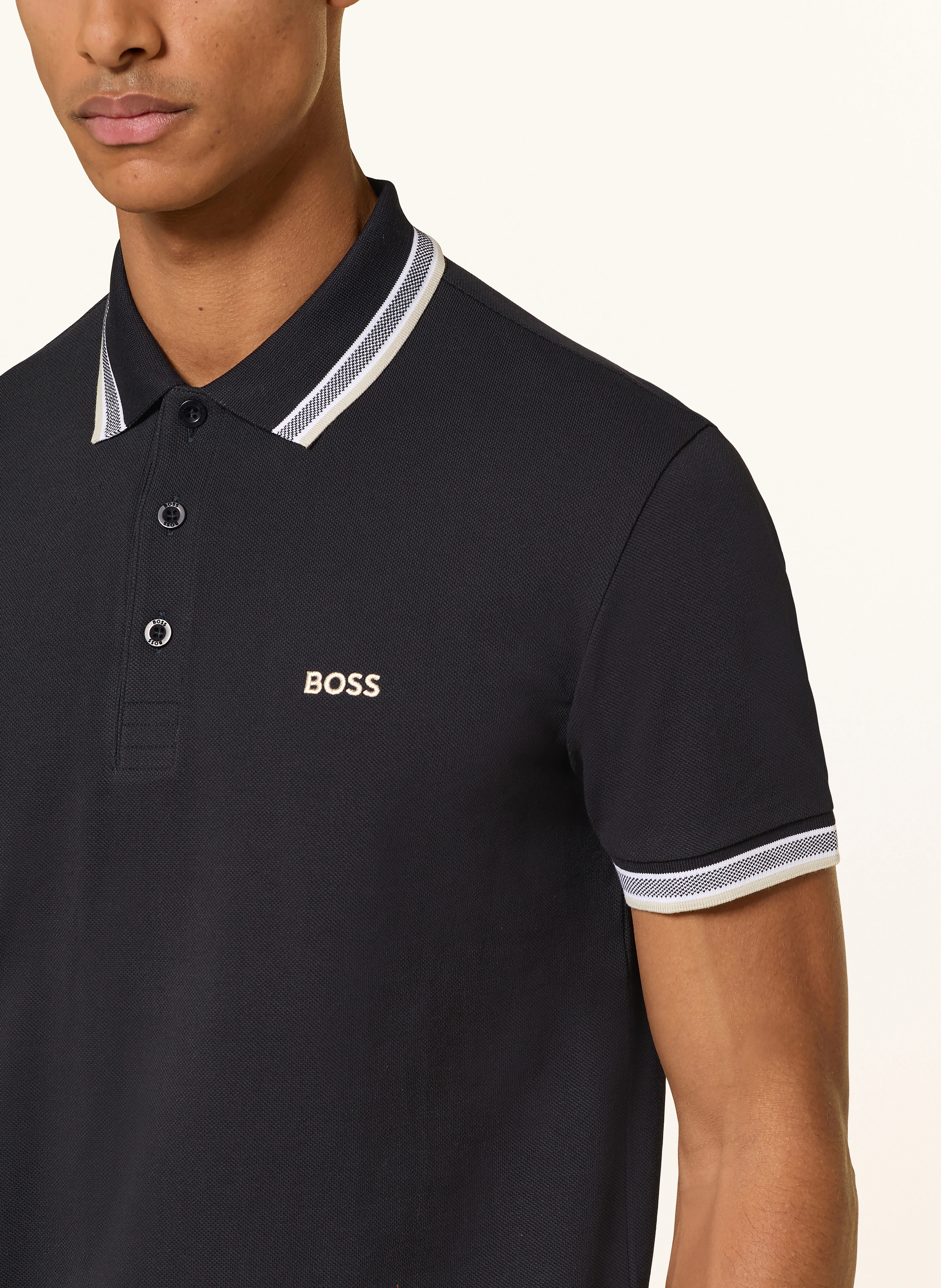 BOSS Tricou polo piqué PADDY CURVED, croială regulară: ALBASTRU ÎNCHIS